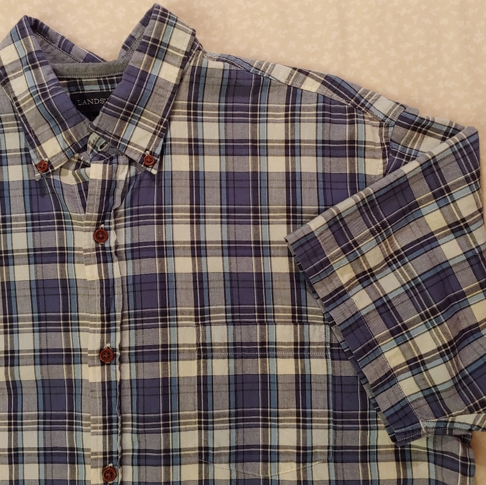 Lands' End Plaid Short Sleeve Button Shirt